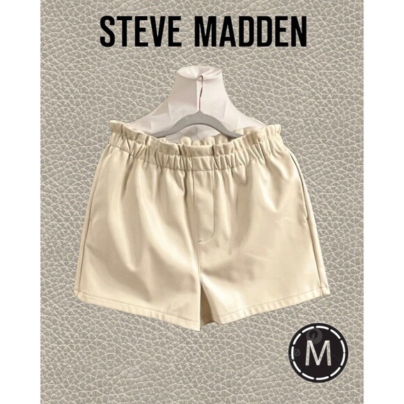 Steve Madden Pants - Steve Madden Womens Vegan Leather Elastic Waist High-Rise Shorts Beige Size M